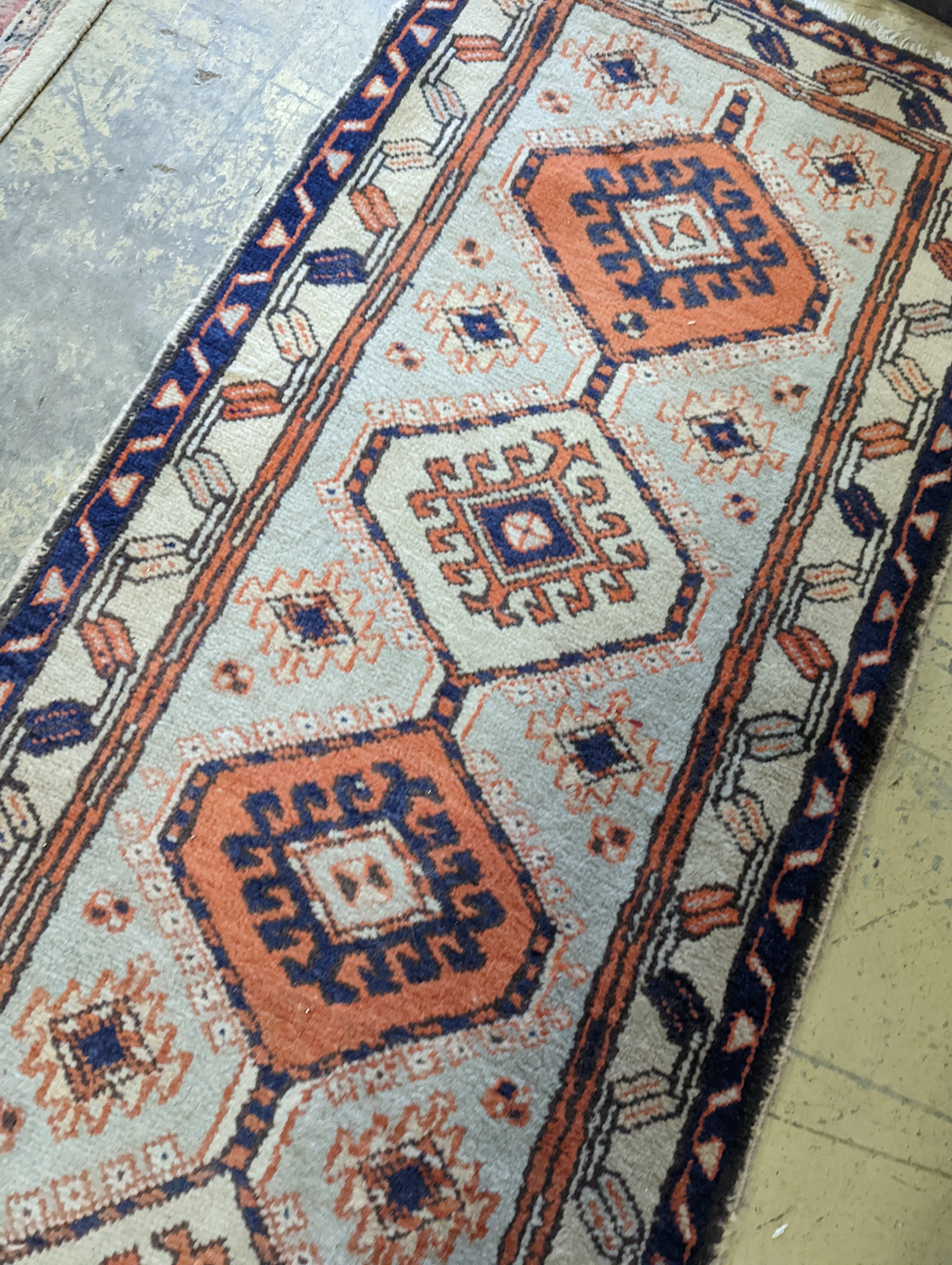 A Hamadan ivory ground runner, 360 x 74cm